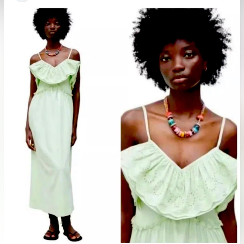 Zara Mint Green Ruffle Maxi Dress